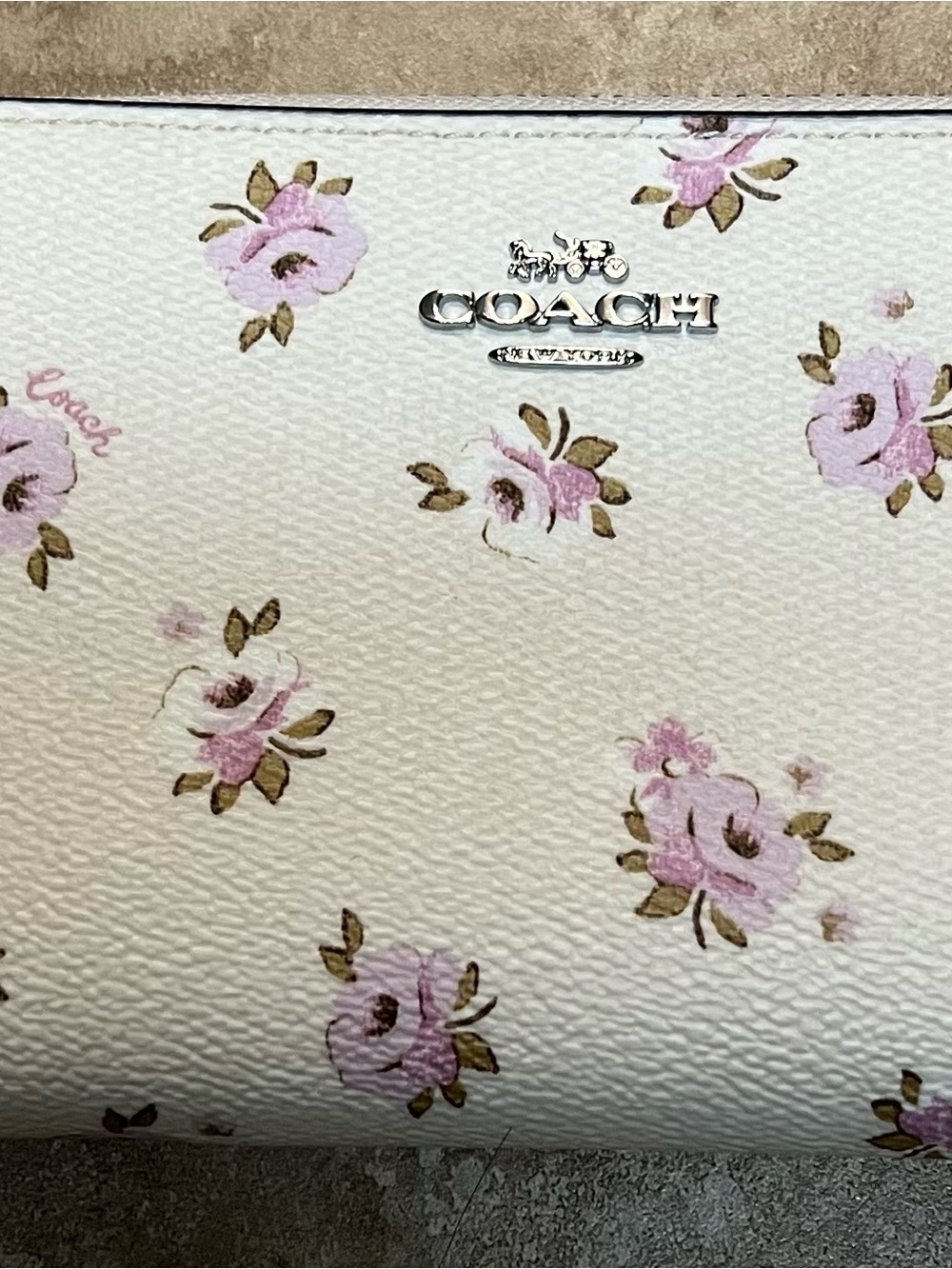 COACH Cream Floral Print Wallet with Lilac Rose Accents